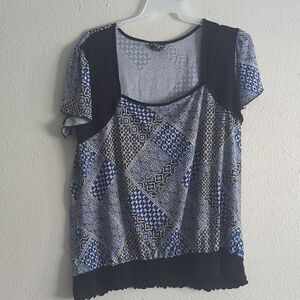 Plus size blue black print top 3x